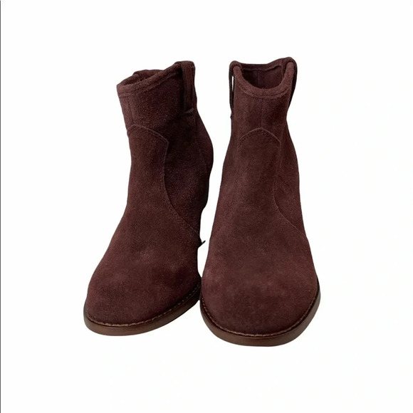 Splendid | Burgundy Suede Stacked Heel Ankle Boots - Picture 3 of 9